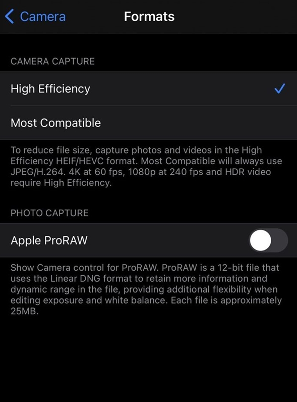 鹿寨苹果手机维修分享如何为 iPhone 12 Pro/Max 启用 ProRAW 照片格式 